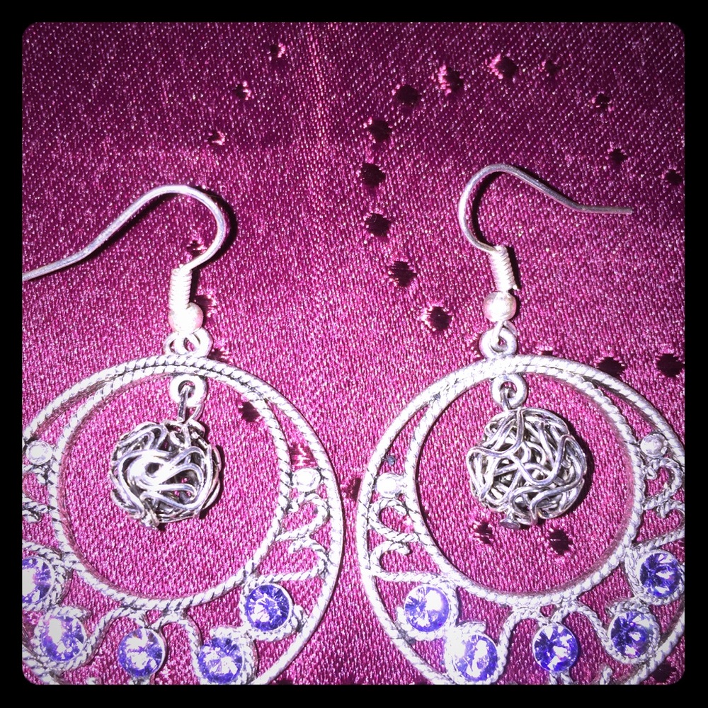 Silver & Lavender Dangle Hoops